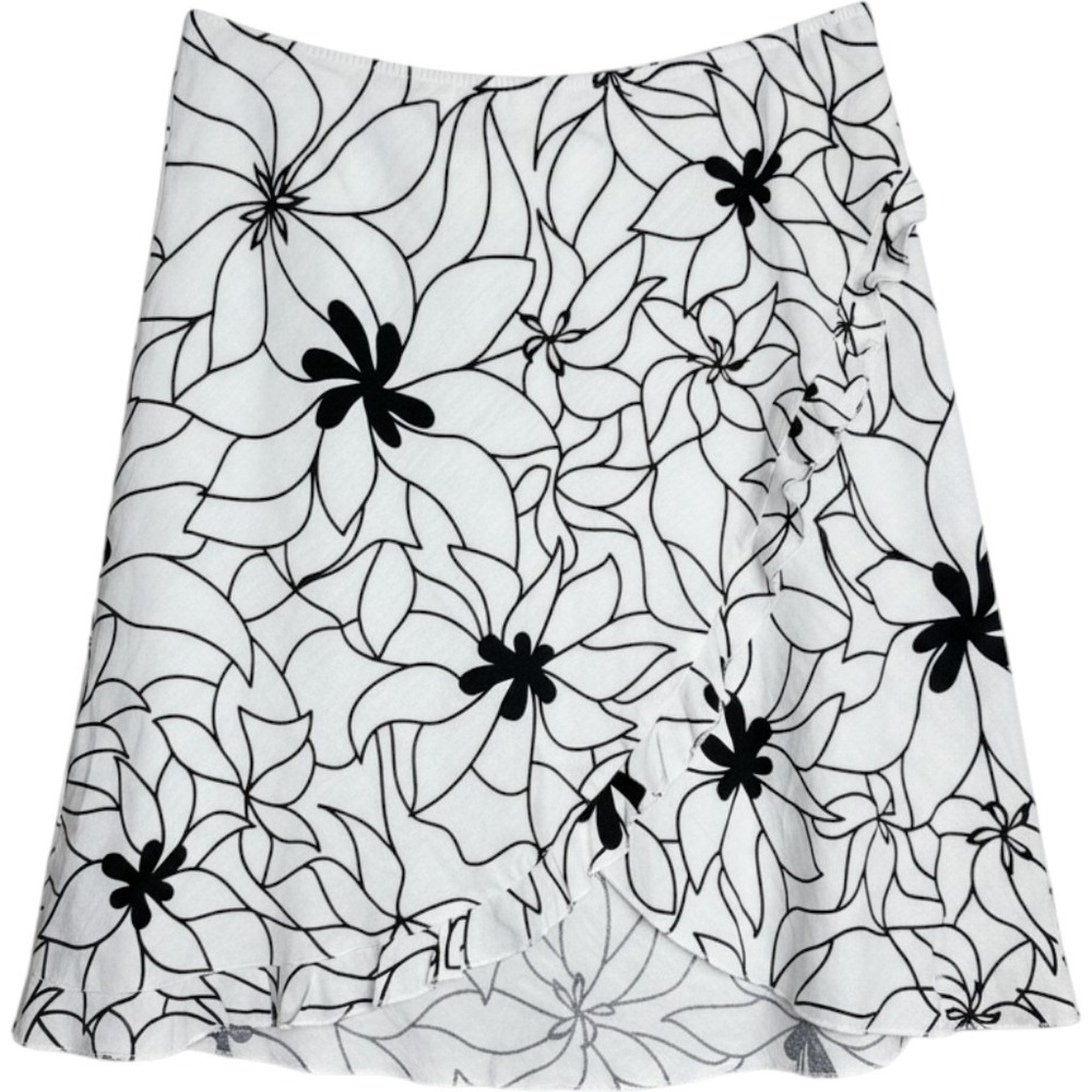 Giorgio Fiorlini Linen Skirt Women Plus L Creme Floral Office Business Church